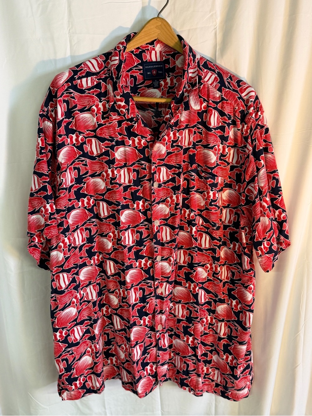 Saddlebred Red & Black Fish-Print Short-Sleeve Button-Down Shirt